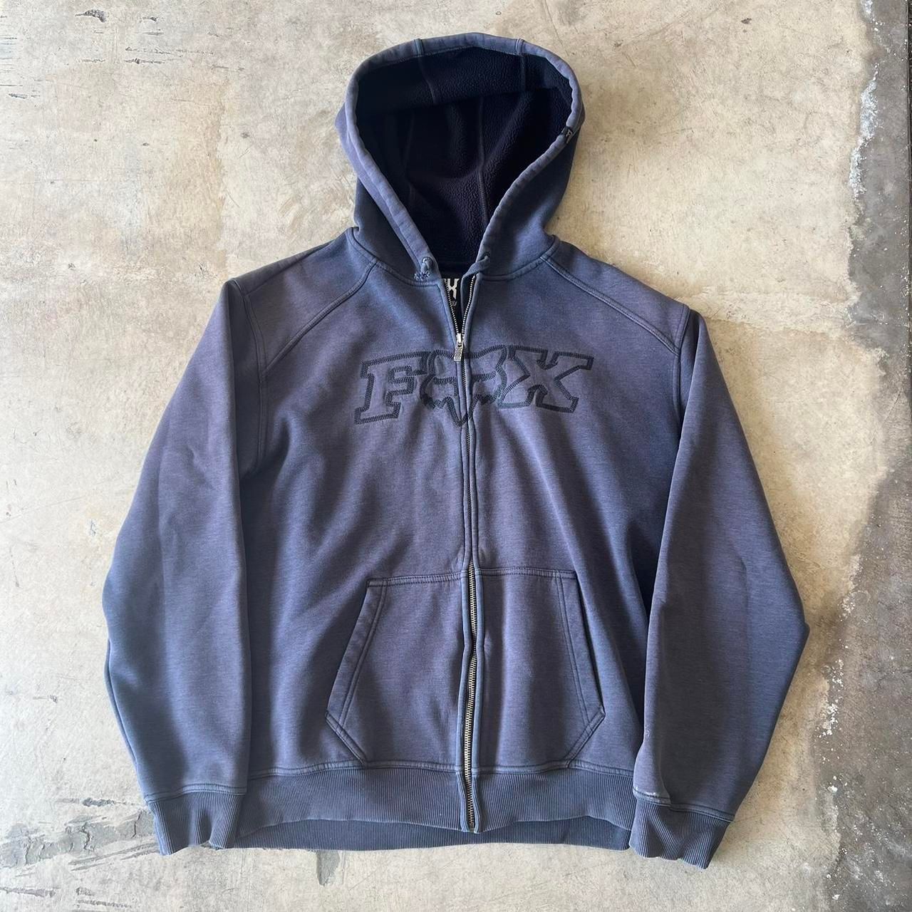 Fox Y2k Hoodie Sun Faded Navy Mens Size Xl Zip Up